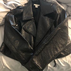 Patent Crop Faux Leather Moto Jacket